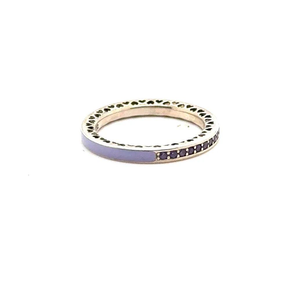 Pandora Radiant Hearts Lavender Enamel Purple CZ Ring Sterling Silver Size 6 52